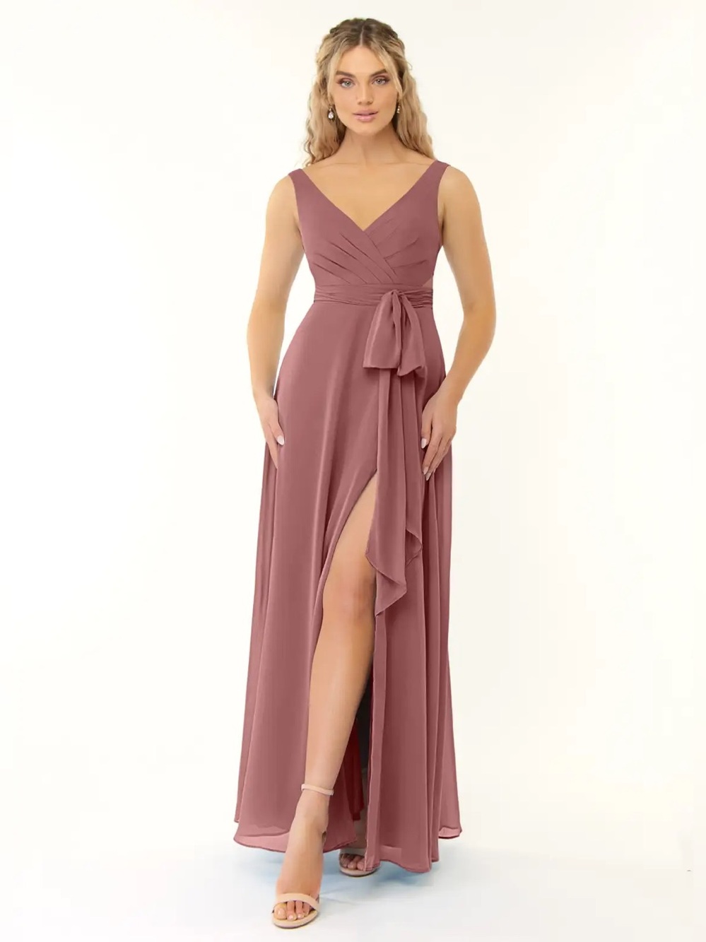 Azazie‎ Alva in Desert Rose A-Line Pleated Chiffon Dress size A 10